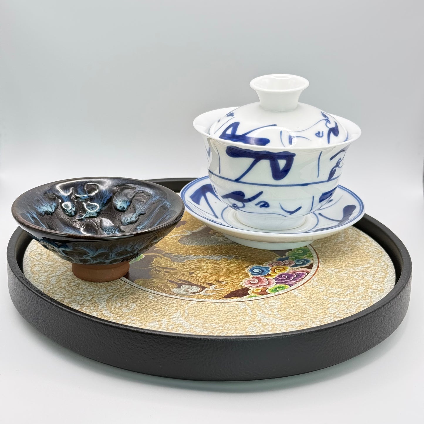 Keramik-Teetisch - Goldener Drache & Kaiserliche Wolken